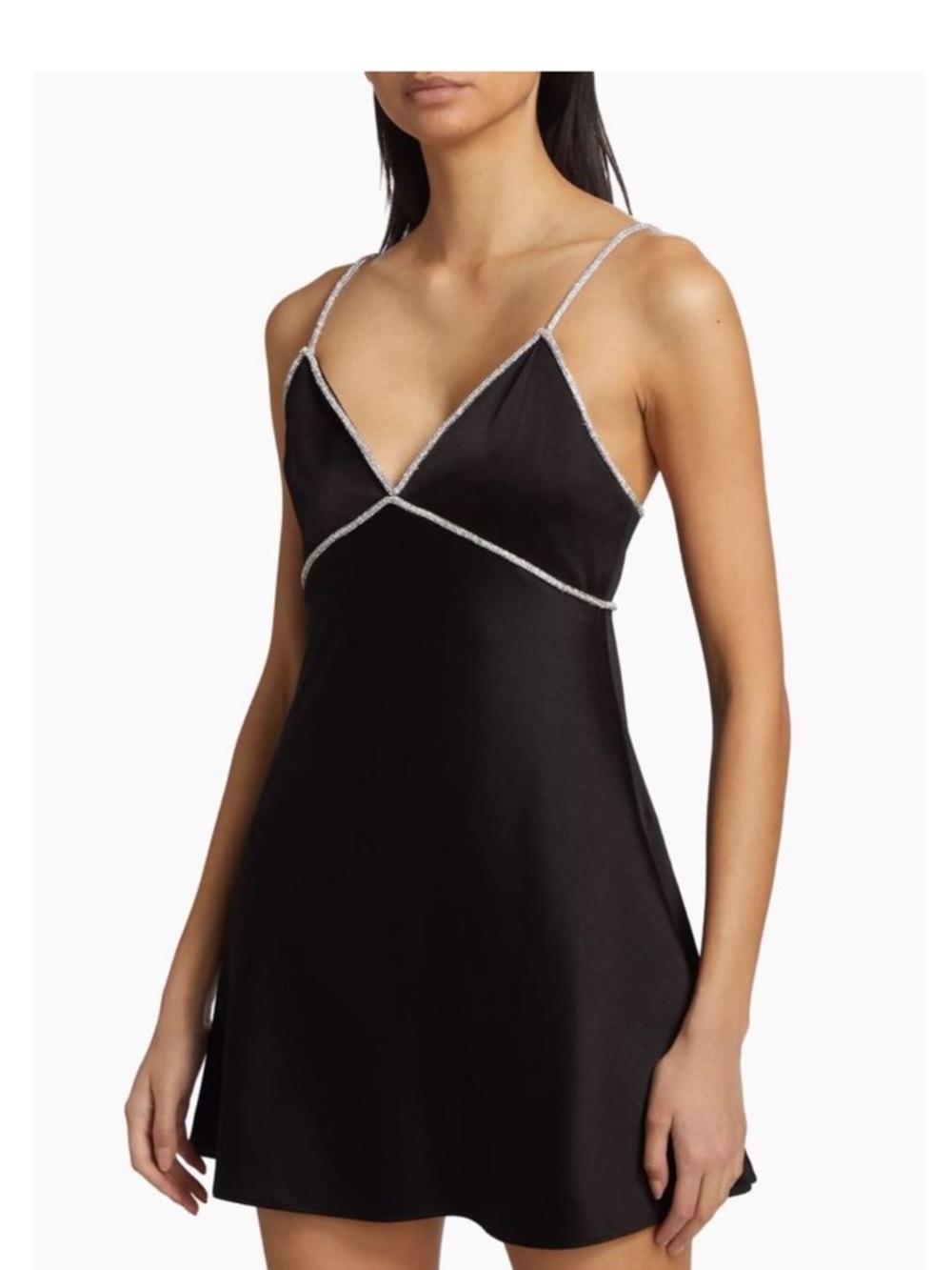 Alice + Olivia Black Crystal V Neck Julienne Mini Dress size 14 **FLAWED**